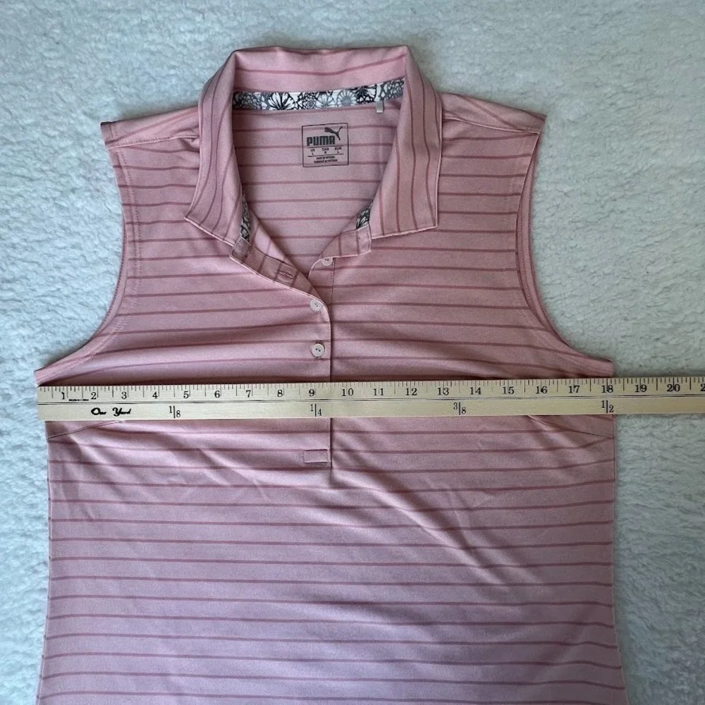 Puma Sleeveless Golf Polo Womens L Pink Striped Athletic Performance Top - Picture 5 of 7